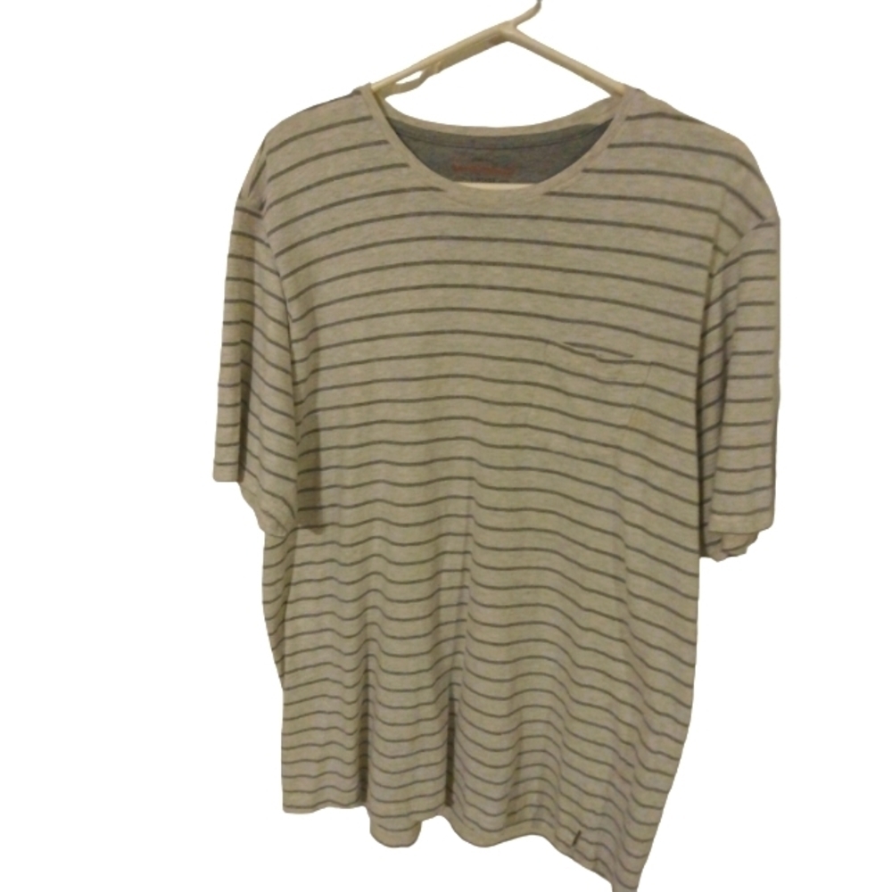 Weatherproof Vintage Gray(lgt-dark) Horizontal Striped Pocket Comfy Tee XL